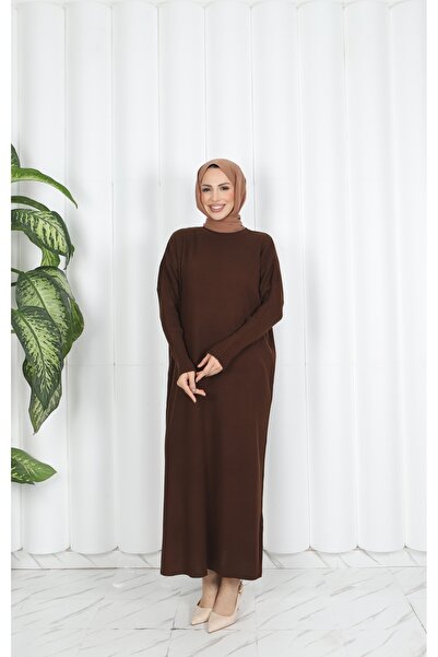 NİSUM MODA Bat sleeve ribbed knitted dress