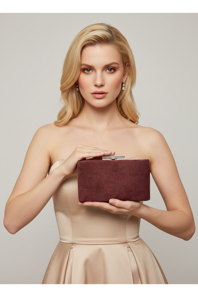 Biçanta Brown Luxury Suede Chain Handle Women Evening Bag Wedding Engagement Graduation