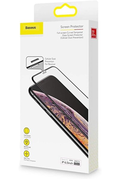 Baseus واقي شاشة زجاجي مقوى منحني لهاتف iPhone XS Max مقاس 6.5 بوصة