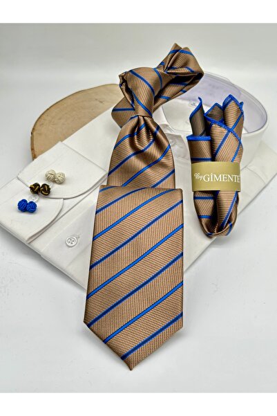 Gutiero Classic Tie with Mink Striped Handkerchief