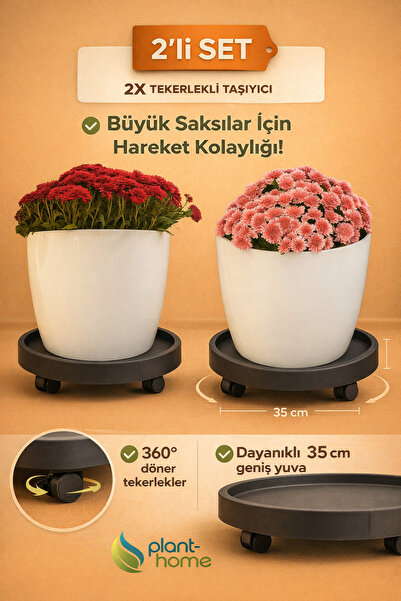 plant-home 2’li Set Tekerlekli Saksı Altlığı – Bitki, Damacana ve Hava Difüzörü İçin Çok Amaçlı Taşıyıcı