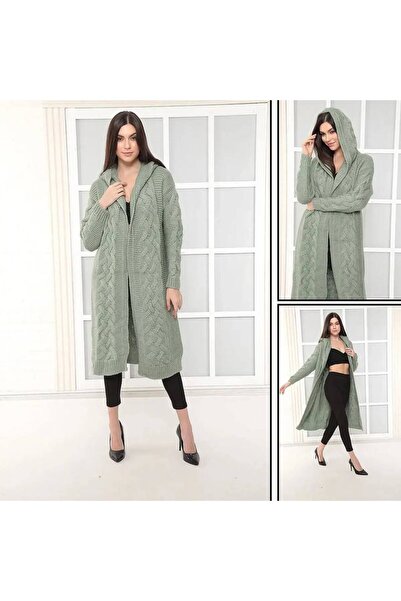 Cannes Light Green Color Long Hooded Cardigan