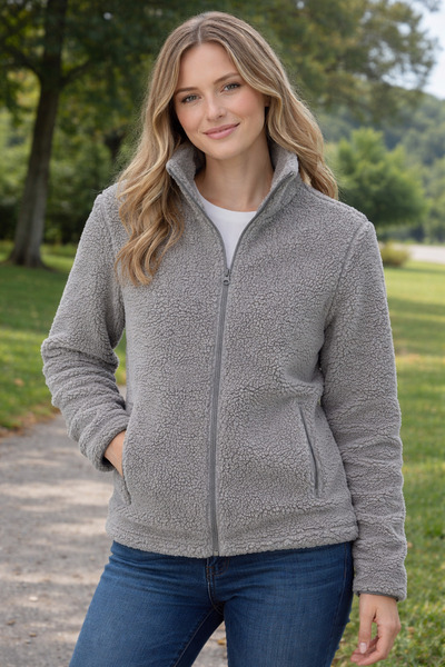 LUXIC CORE Unisex gri Peluş Polar Ceket | Fermuarlı, Yumuşak Dokulu, Kışlık v...