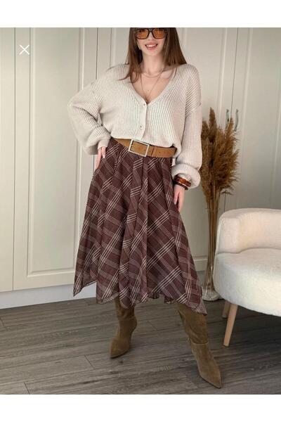 Paraf style Fusta midi cu model pătrat elegant