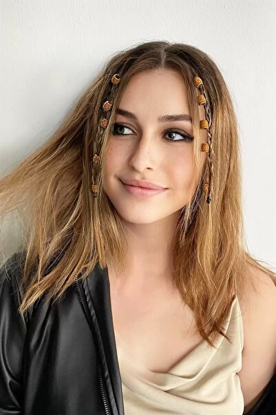 Stone Family خرزة شعر بنية منقوشة – إكسسوار للضفائر والشعر (خرزة شعر)