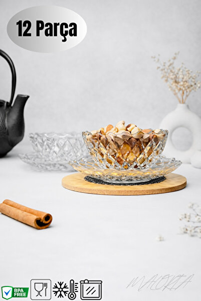 Maloria Ricci Kristal Çerez Tatlı Tabağı Seti | 6 Kişilik - 12 Parça