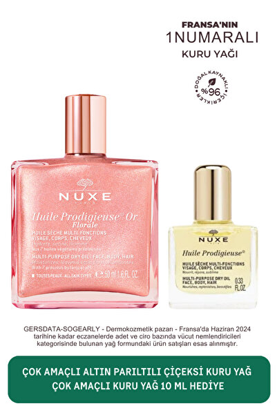 Nuxe Çok Amaçlı Altın Parıltılı Çiçeksi Kuru Yağ 50 ml+ Klasik Kuru Yağ 10 ml Hediye
