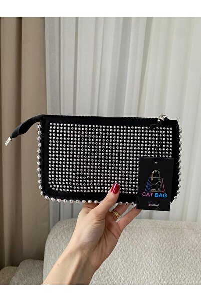 ÇANTA حقيبة يد كات باج بحزام سلسلة أسود مرصع بالأحجار