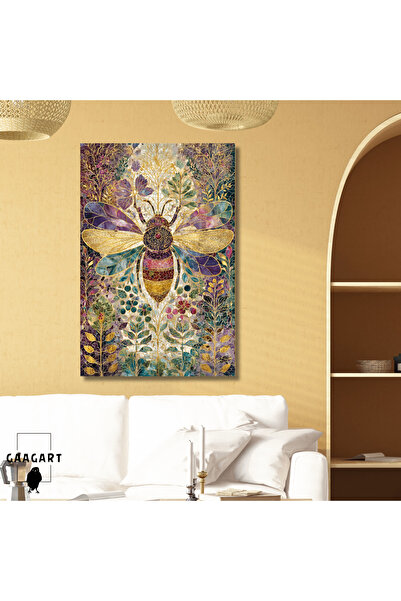 GAAGART Tekli Dikey Kanvas Tablo Mozaik Desenli Renkli Arı Silüeti