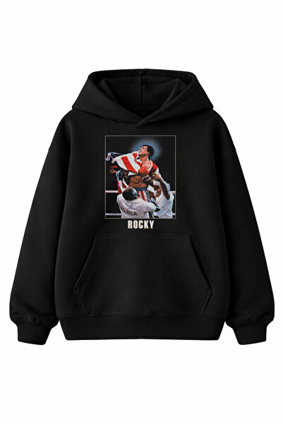 kun inaki Rocky Balboa Baskılı Siyah Unisex Kapşonlu Sweatshirt Hoodie