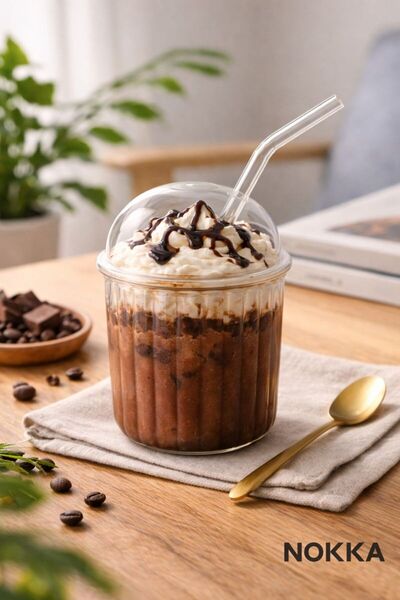 NOKKA Borosilicate Presentation Cup with Lid and Straw, Heat Resistant Cup 55...