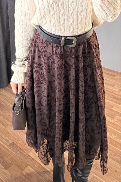 Paraf style Elegant Floral Pattern Stylish Midi Length Skirt