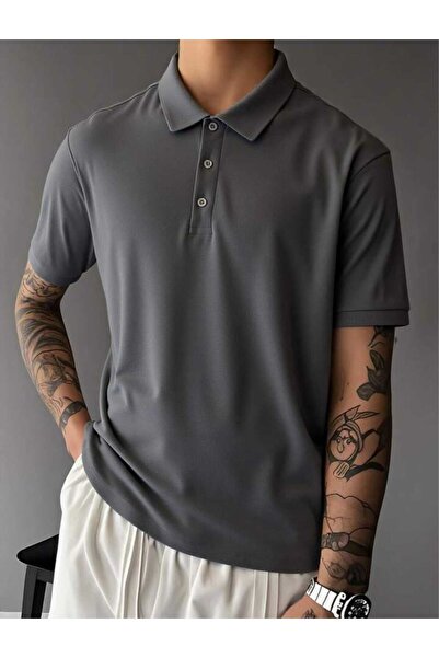 CLASSY.MODA Tricou pentru bărbați supradimensionat cu gât polo, culoare uni, basic