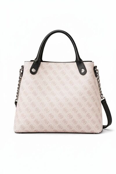 ZERVA QUEEN Monogram Patterned Hand and Shoulder Bag - Stylish and Classic Daily Shoulder Bag with Logo (Powder Pink)
