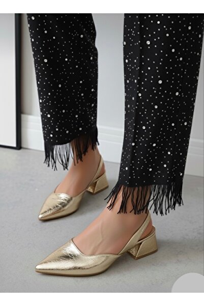 İZCE MODA Women's High Heels Pointed Gold Color Matte