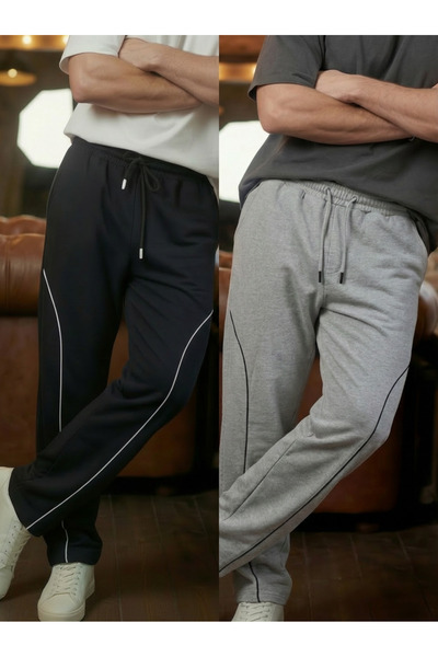 Veleno Pantaloni de trening pentru bărbați, 2 piese, negru-gri, largi, suprad...