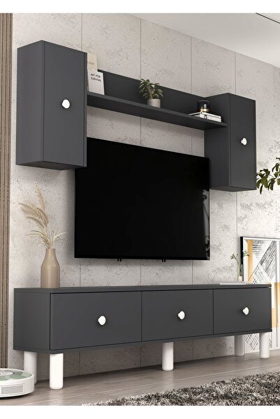 cantek dizayn 1355TV180-1CT TV SEHPASI,TV ÜNİTESİ ANTRASİT-BEYAZ