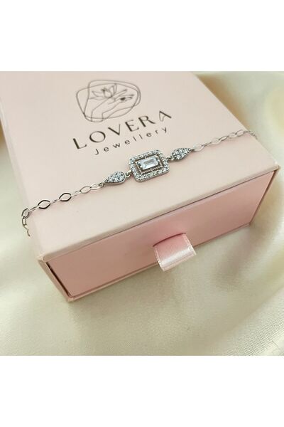 Lovera Jewellery 925 Ayar Gümüş Sertifikalı Beyaz Taşlı Baget Bileklik