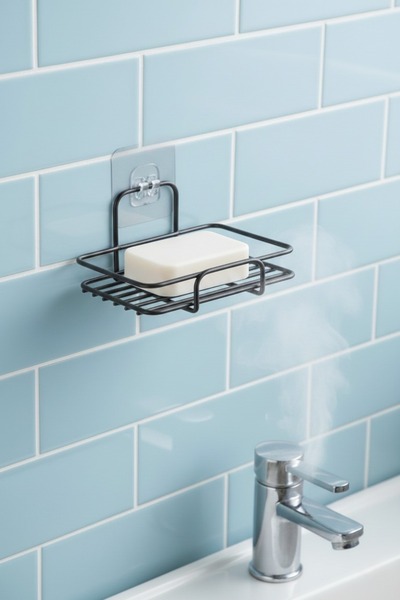 Emal Home Delme Gerektirmeyen Güçlü Yapışkanlı Sabunluk - Siyah Tel Tasarım P...