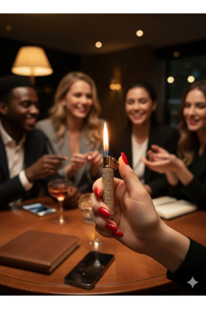 KdrElektronik Işıltılı Kristal Taş İşlemeli Zarif Metal Çakmak Kadınlara Özel...