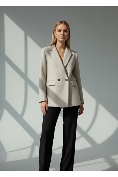 CEK mağazacılık Kadın Bej Kaşe Kruvaze Oversize Blazer Ceket