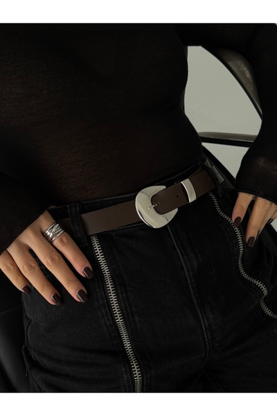 coaksco Women's Asymmetrical Oval Metal Buckle Bitter Brown Belt