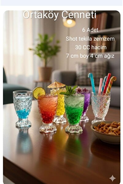 ORTAKÖY CENNETİ 6 Ad Shot Zemzem Tequila Glass with Fish Scale Decoration Mod...