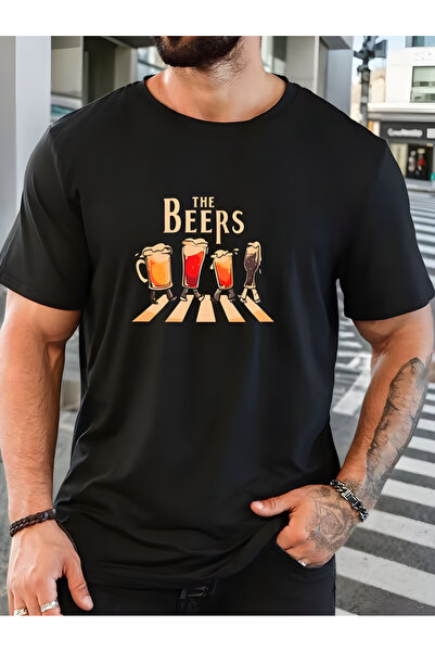 Printiva Zenrova Unisex Oversized the Beers Printed Cotton Crew Neck Short Sleeve Black T-Shirt