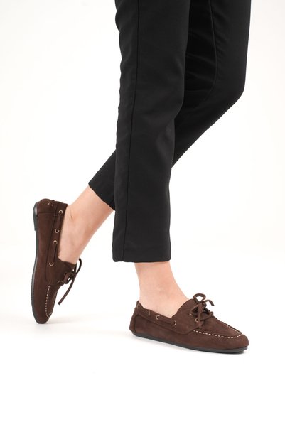 Artgoo Women's Brown Suede Daily Casual Classic Lace-Up Detail Loafer Ballet Shoes