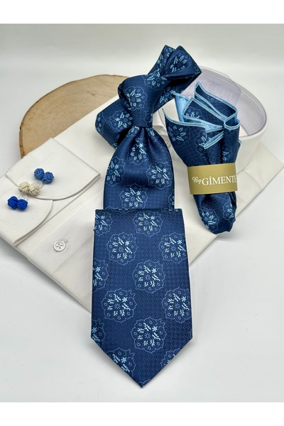 Gutiero Classic Tie with Blue Patterned Handkerchief