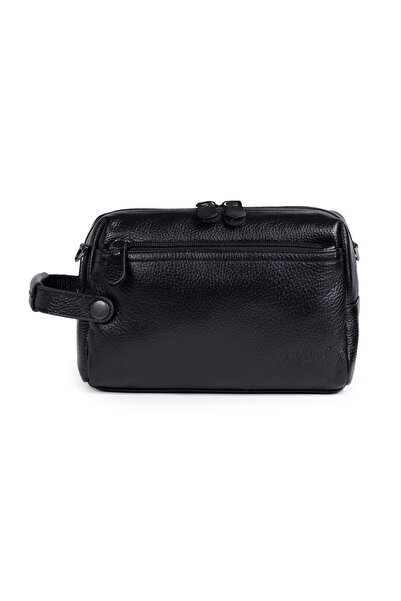 Necati Çanta حقيبة يد وكتف وحقيبة حلاقة من الجلد الصناعي الأسود للجنسين - منظم سفر متعدد الأقسام