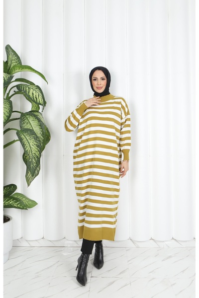 NİSUM MODA Striped Long Knitwear Tunic