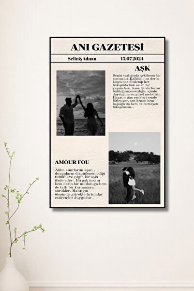 ERUMAR HOME Kişiye Özel Anı Gazetesi Fotoğraflı, İsimli Tarihli İstediğiniz Metinli Çerçeve Görünüm -TABLO -MDF