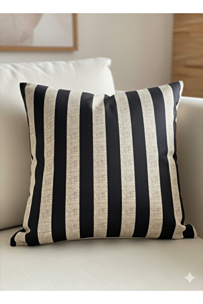 çataloğlu tekstil Black Beige Striped Modern Throw Pillow Cover Digital Printed a Quality