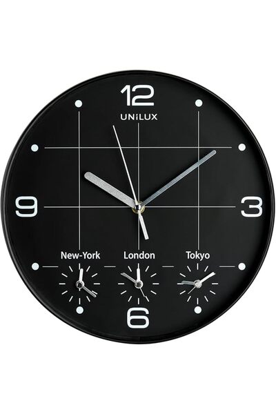 The Bros Black Clock World Time Display-Suitable for Shops, Offices, Local