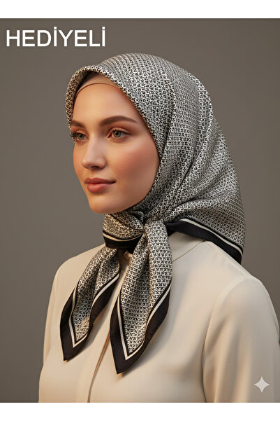 Picasso وشاح كريستالي أسود - أبيض بمظهر حريري - تصميم أنيق من التويل 90×90