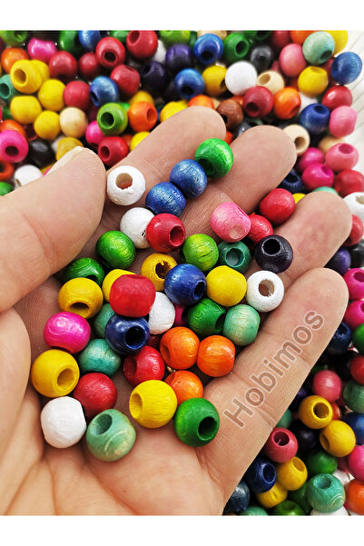 Hobimos 50 Adet 10 mm Yuvarlak Renkli Ahşap Boncuk - Makrome Boncuk