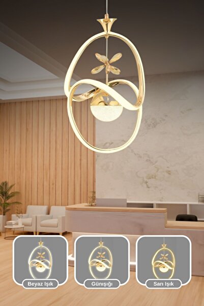 Şeflight Sonsuz Kumandalı 3 Renk Işık Özellikli Modern Gold Kaplama Sarkıt Le...