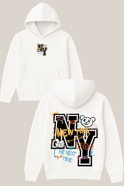 RawNox سويت شيرت نيويورك ديزاين أبيض للجنسين قصة فضفاضة 3 Thread Ş مبطن بالصو...