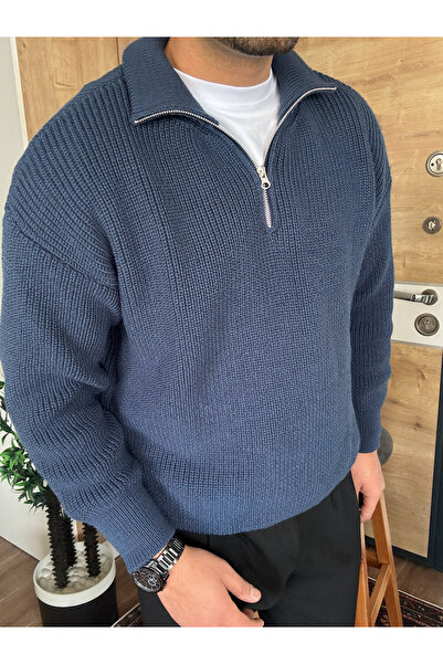 blucombin Oversized Half Zipper Sweater Thick Knitted
