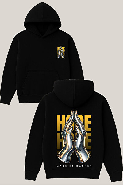 RawNox سويت شيرت هوب ديزاين أسود للجنسين قصة فضفاضة 3 Thread Ş مبطن بالصوف K ...