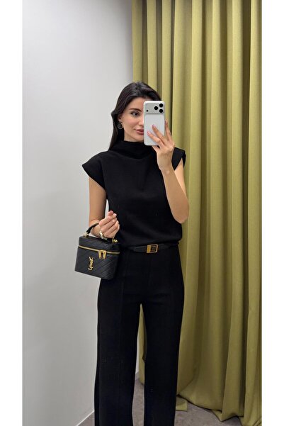 HAZELANNA T Kol Ribbed Knit Black Set