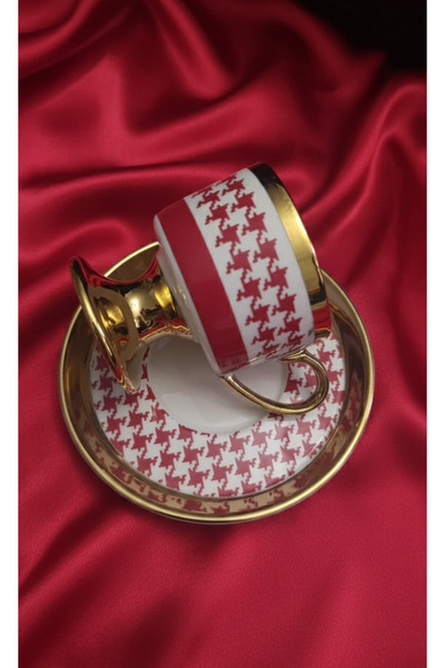 ABAS Klasik Lüks sunumluk 2 adet kahve fincanı ve tabağı ile birlikte A kalit...