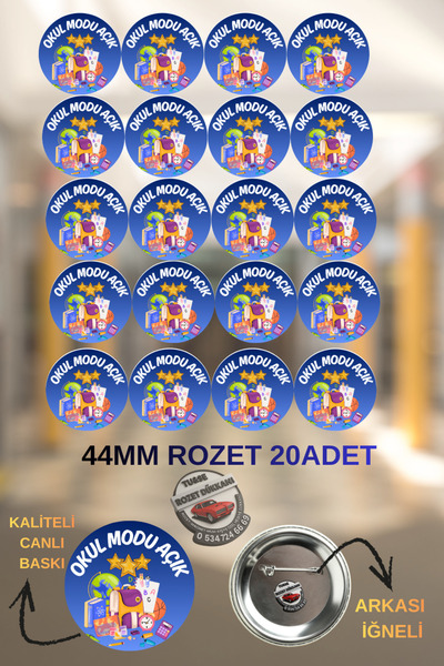 tuse rozet dükkanı Okul Modu Açık Rozeti 20 Adet | 44mm İlkokul Motivasyon Ro...