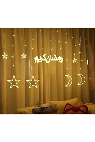 The Bros Stars & Crescent Moons Curtain Lights with Eid Mubarak LED Light - Perfect for Ramadan & Ei
