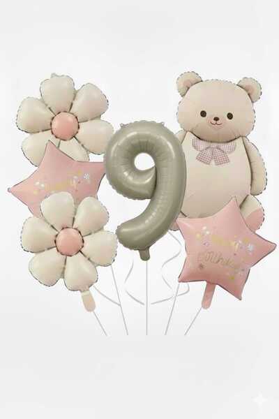 ÇITIPITISTORE مجموعة بالونات على شكل دب كريمي عتيق مع بالونات على شكل زهرة ال...
