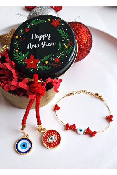 Svc Aksesuar Set cadou de Anul Nou cu breloc și brățară roșie cu mărgele de o...