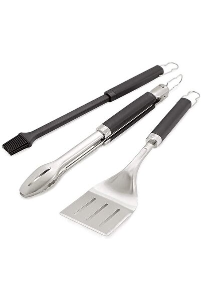 WEBER Premium Bbq Tools Set - 3 Pcs | Stainless Steel Tongs, Spatula & Baster For Barbeque Cooking |