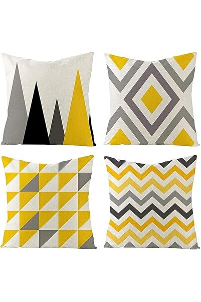 The Bros 4Pcs Pillow Covers, Decorative Geometric Yellow Grey 18 x 18 Inches