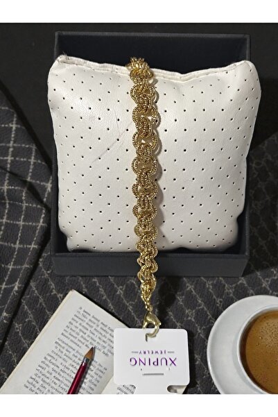 XUPING JEWELRY Zincir Desenli Altın Kaplama Zirkon Çelik Bileklik